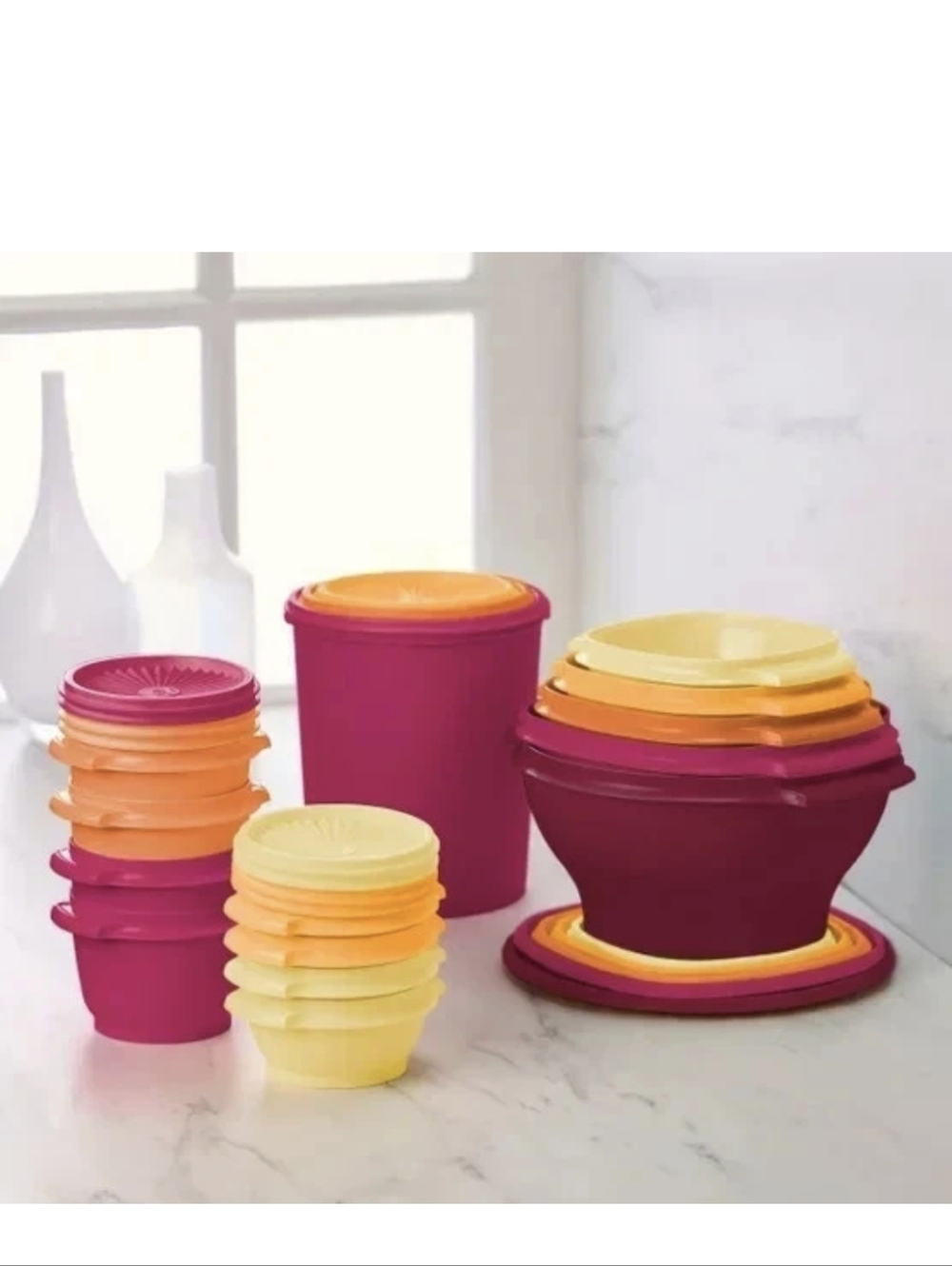 Tupperware Heritage Collection 32 Piece Food Storage Set Vintage Pink Orange NEW - Picture 3 of 10